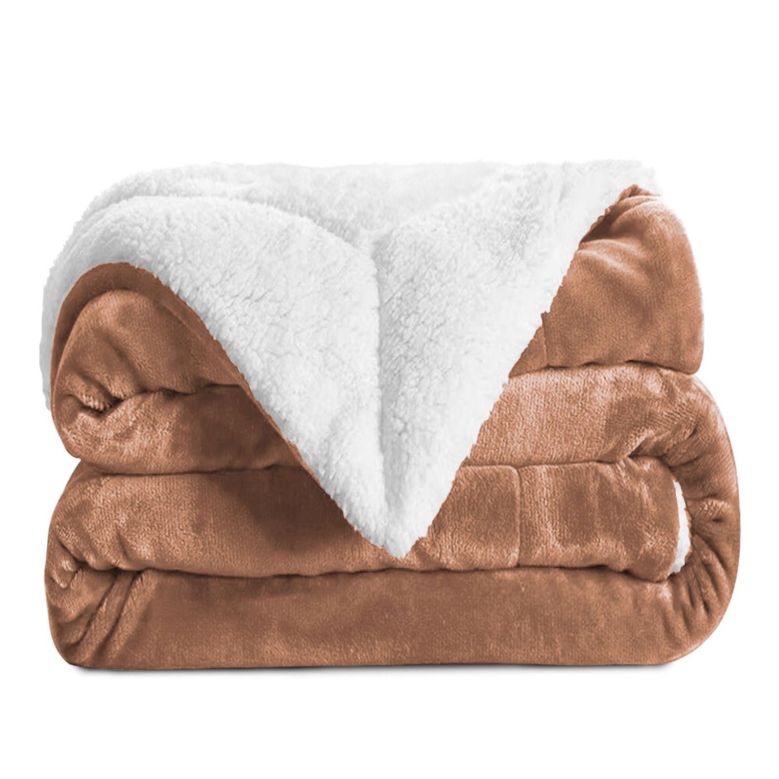 Aspire Homeware Camel Sherpa Fleece Blanket Reversible Plush Soft Fluffy Fleece Blankets Thick Bed Throws Microfiber Throw For Sofa (, Super King (230 X 270 Cm))