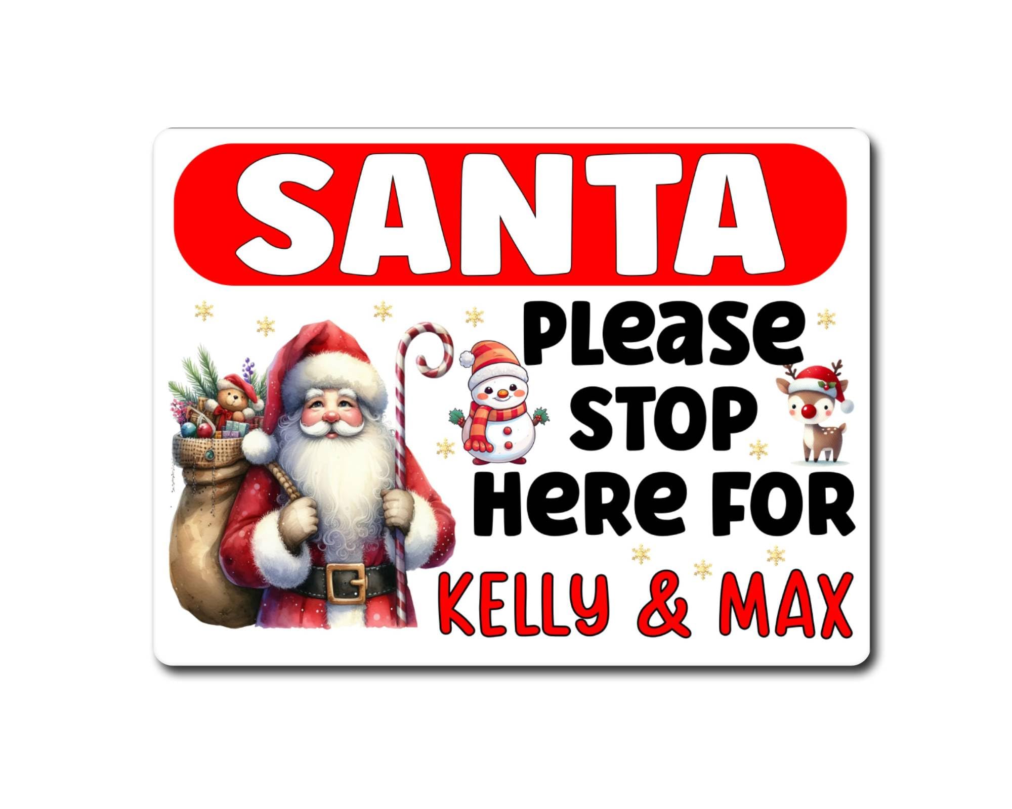 Decalarama Personalised Father Christmas Metal Sign Gift – Santa Please Stop Here – White Family Fun Home Festive Xmas Novelty Aluminium Present