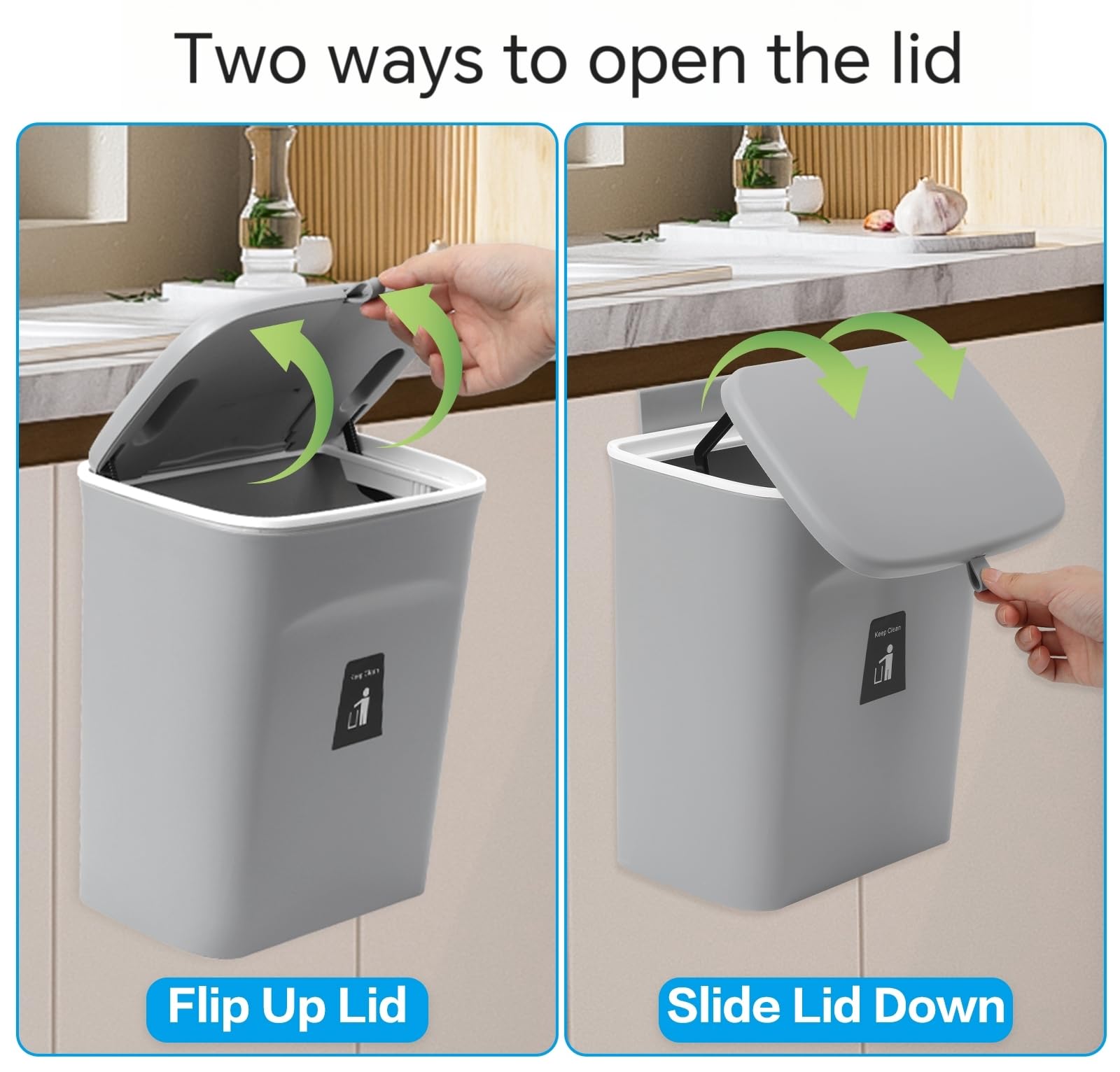 Pattumiera per compostaggio da cucina da 9L per bidone della spazzatura da 2,4 G per sotto il lavandino, secchio per compost interno (grigio)