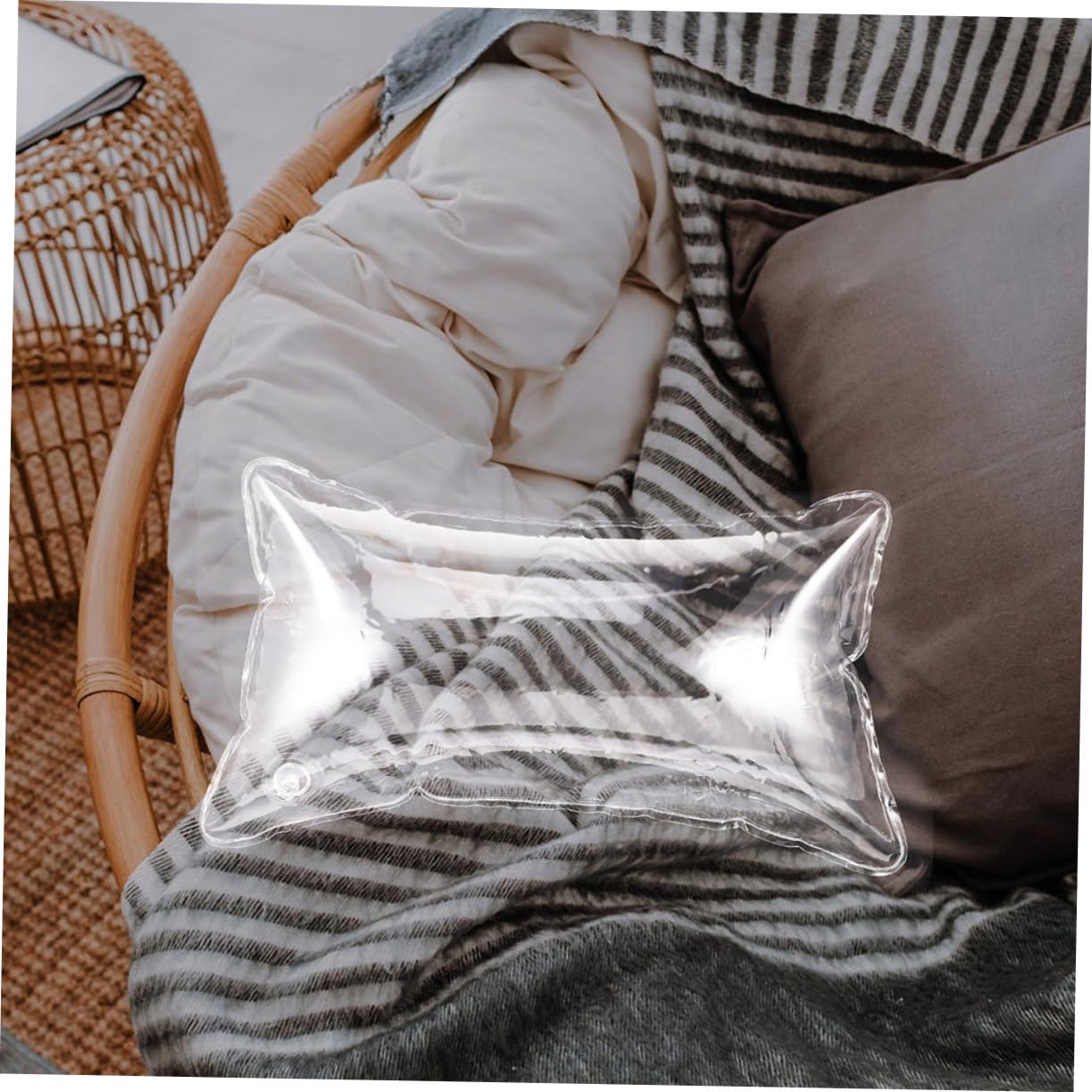 Ipetboom Coussin Gonflable Transparent Respirant Oreiller Camping Portable Ajustable pour Extérieur et