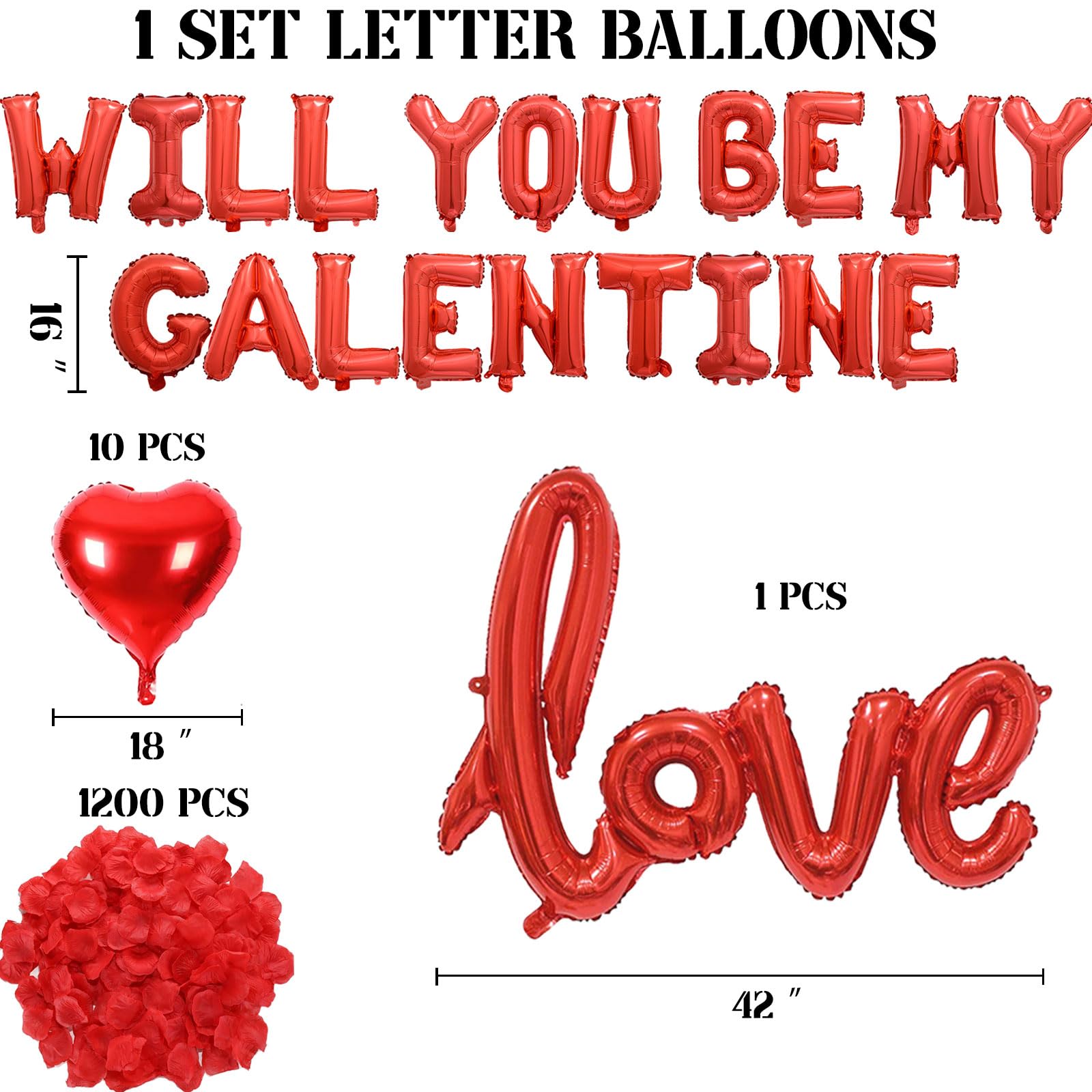 Czerwone balony 'WILL YOU BE MY GALENTINE' na dekoracje walentynkowe - czerwone sztuczne płatki róż 40 cm balon z literami 45 cm balony w kształcie serca szczęśliwy dzień galentyny romantyczny wystrój