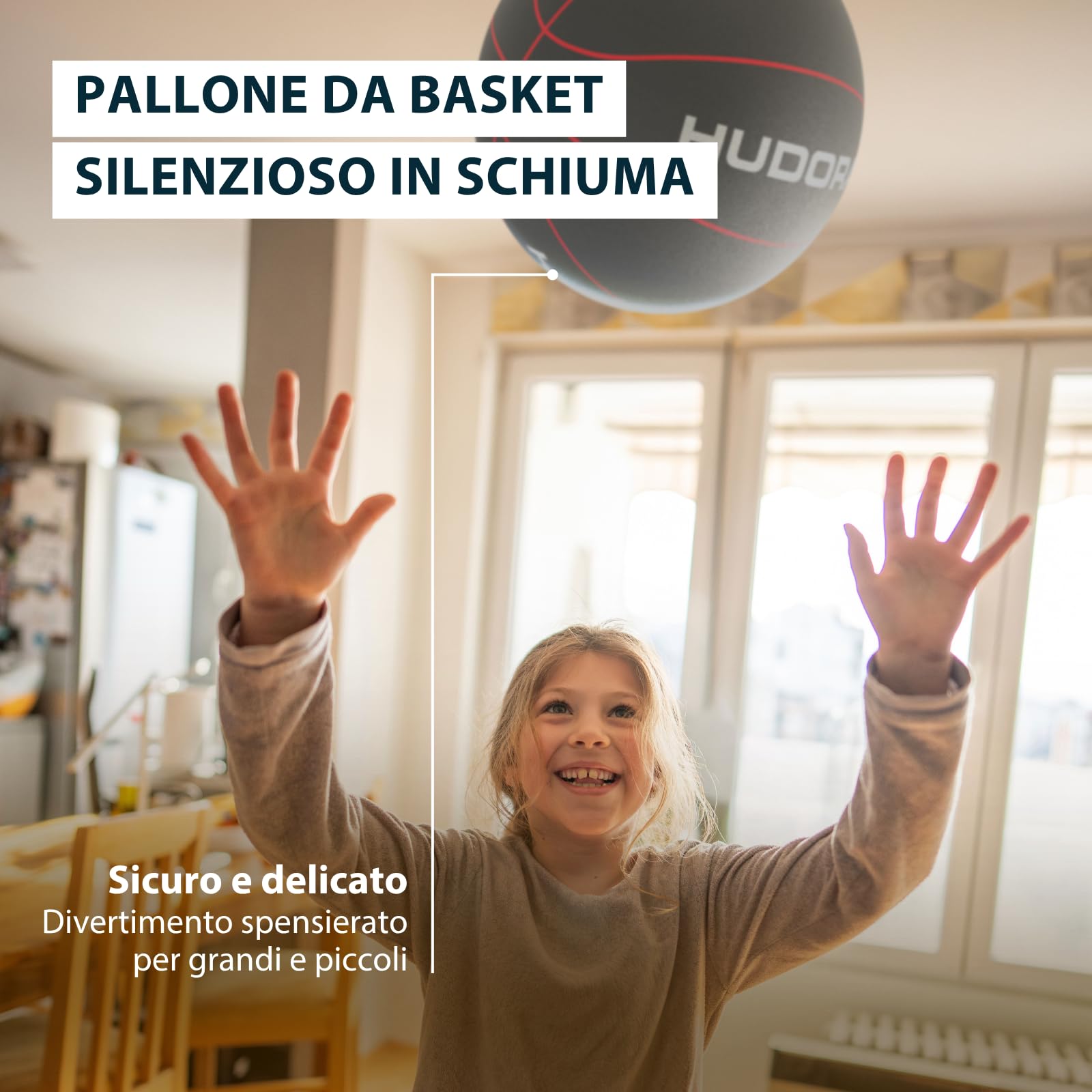 HUDORA Soft-Basketball – misura 7, Ø 24 cm – ca. 340 g – pallone da basket in schiuma grigia –silenzioso per interni ed esterni – morbido, antiscivolo e adatto ai bambini – per giardino e parco giochi