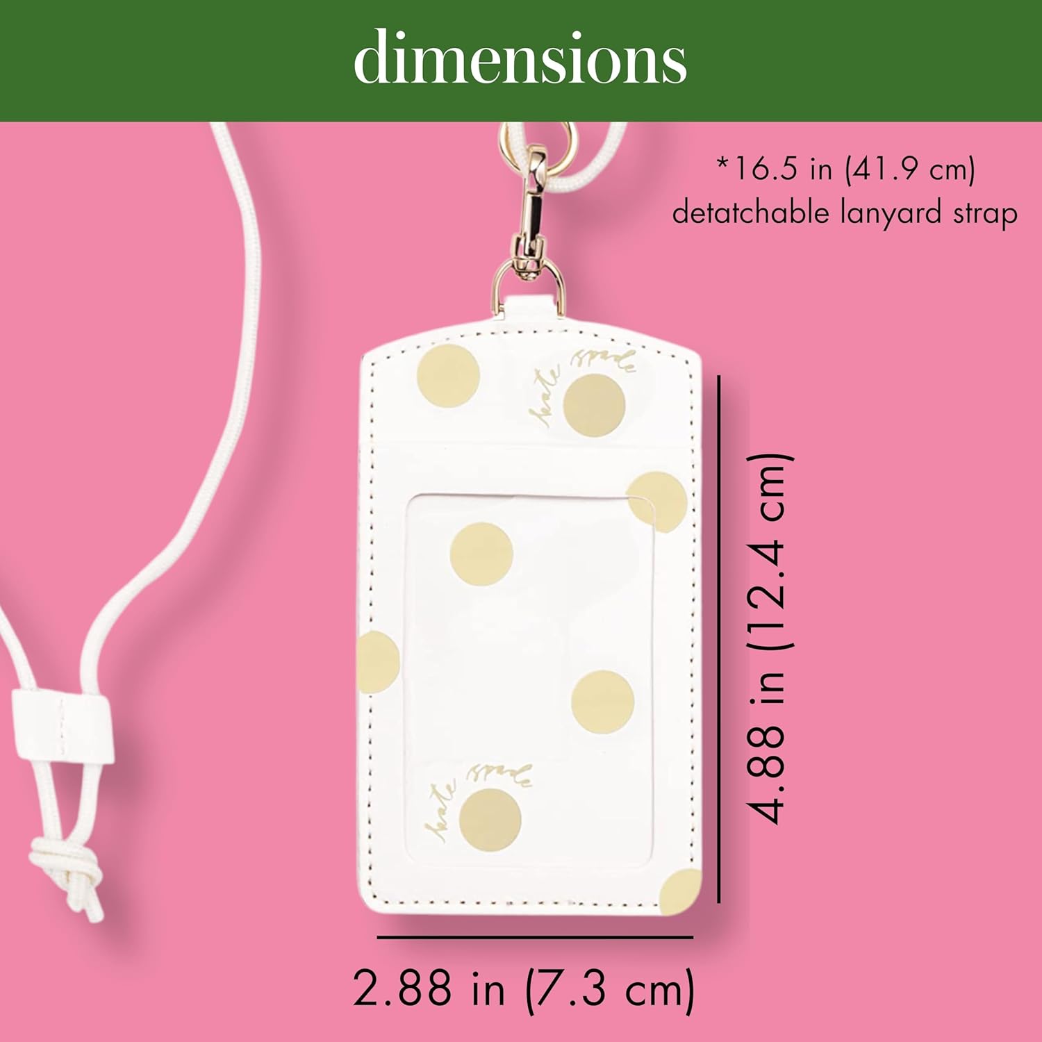 Kate Spade New York ID Badge Holder with Lanyard, Vegan Leather Slim Card Wallet, Name Tag Case for Work, School, or Travel, Gold Dot with Script - Image 3