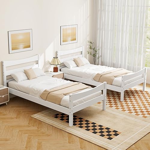 Miniatura 6 de Giantex Marco de cama individual de madera con cabecero, cama de plataforma moderna con soporte de listones de madera, espacio de almacenamiento