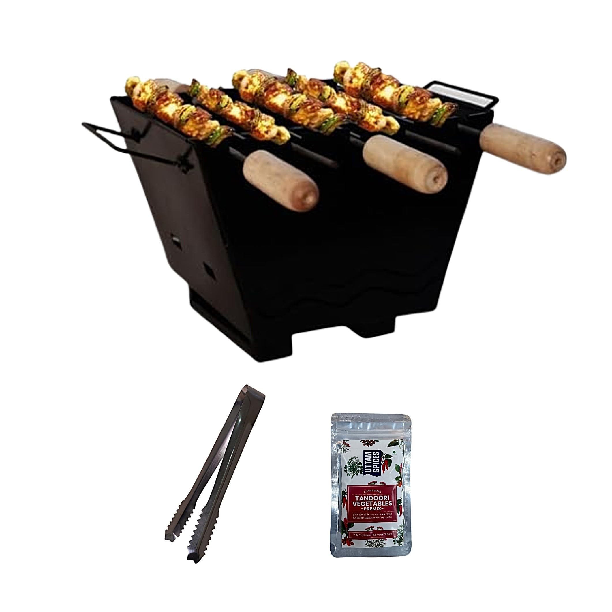 Finiky Firegrill Basic BBQ Grill for Indoor & Outdoor Cooking| Traveler Compact Foldable Tandoor Charcoal Barbeque Grill Set| Tabletop, Portable, Easy Assembly- (Black)