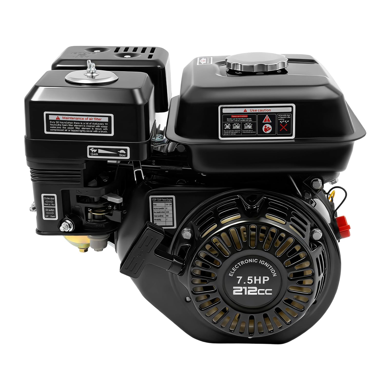 7.5HP 4-Stroke Petrol Engine, OHV Single Cylinder Gasoline Motor with Hand Pull Start, Air Cooling for Generator Pump Go Kart Lawn Mower, Black
