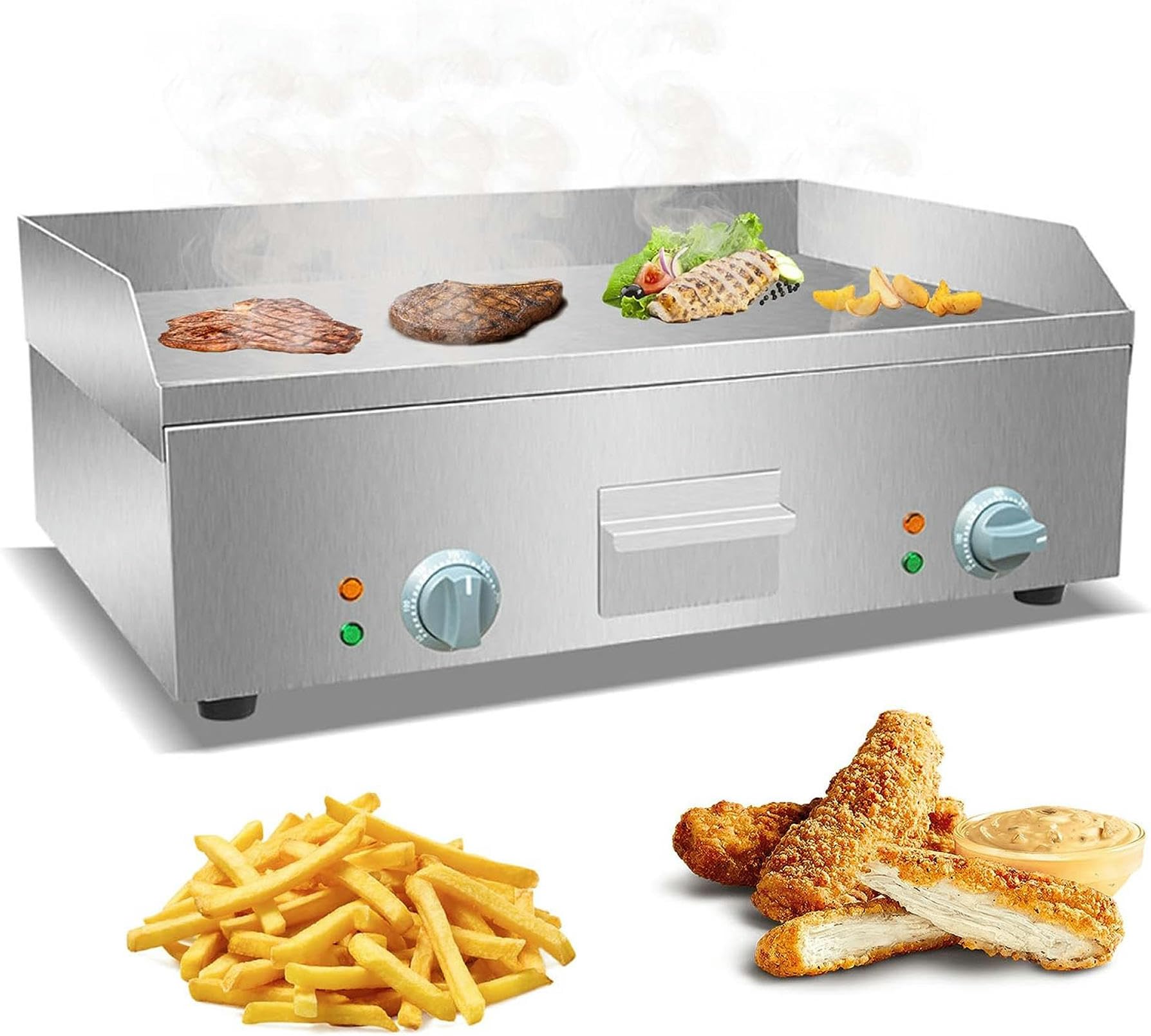 AYCDL 3000W Electric Countertop Griddle, Stainless Steel Flat Griddle Commercial Teppanyaki Hand Grabbing Machine, with 0-300°C Adjustable Thermostatic Control, for Kitchen Res