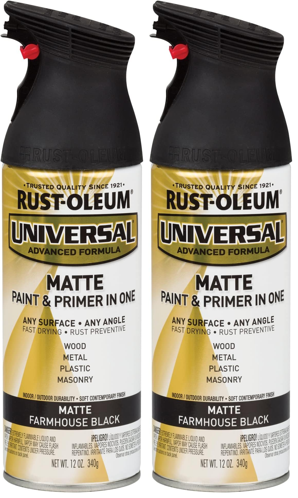 Rust-Oleum 330505 Universal All Surface Spray Paint, 12 oz, Matte Farmhouse Black (Pack of 2)