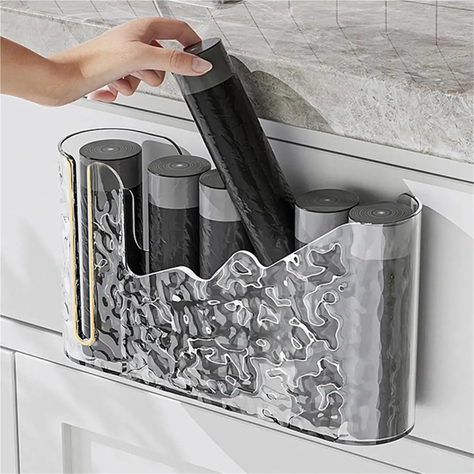 Dispensador De Bolsas De Basura Caja de almacenamiento de bolsas de basura, soporte for bolsa de basura Extra largo, montado en la pared, fácil instalación, caja organizadora de almacenamiento(White)