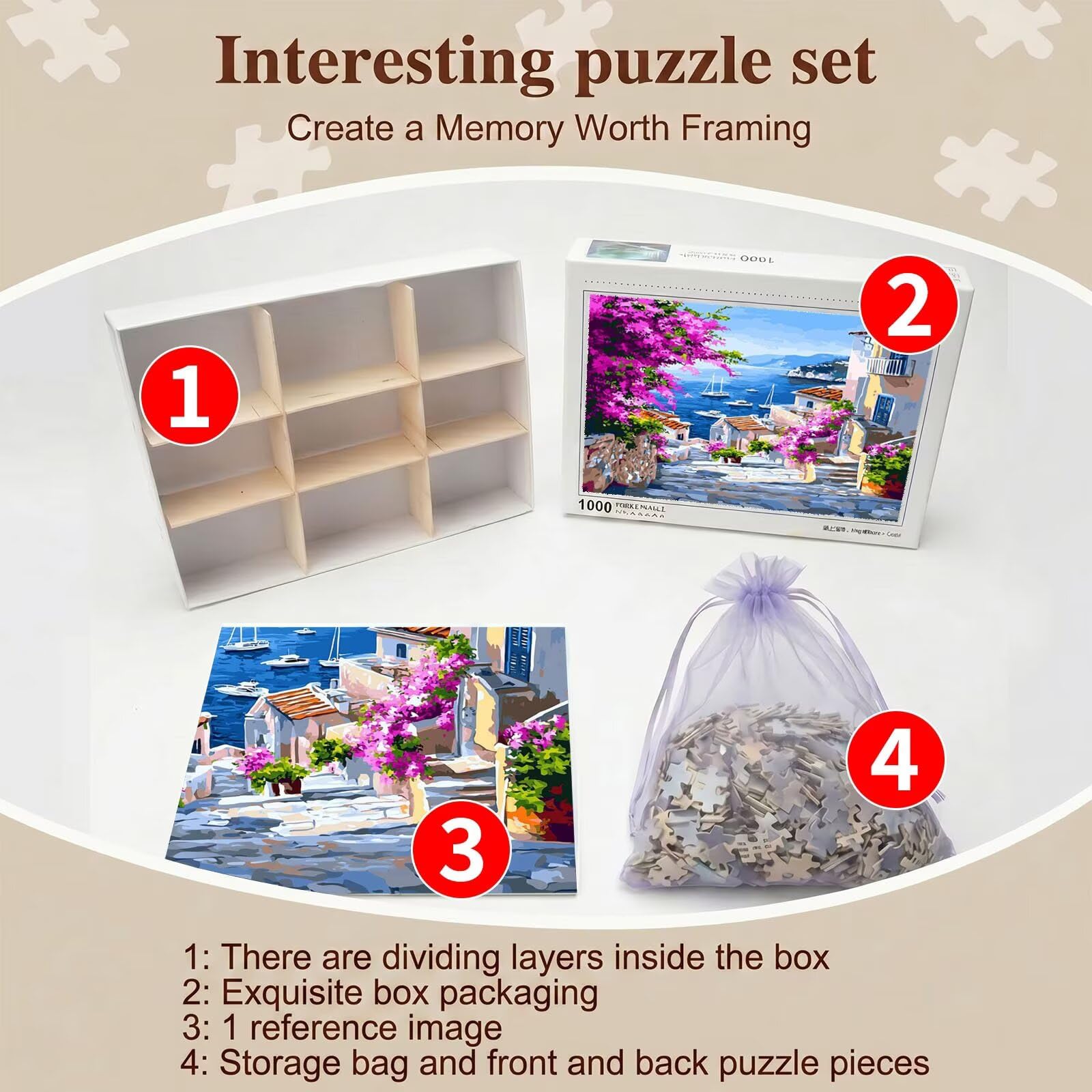 Vista al mar Bote Puzzle de 1000 Piezas, Juego de Mesa Familiar de Madera - Rompecabezas Adultos para Toda La Familia, Rompecabezas Educativo DIY y Antiestrés - Regalo de Mujer, 75 x 50 cm f0-251