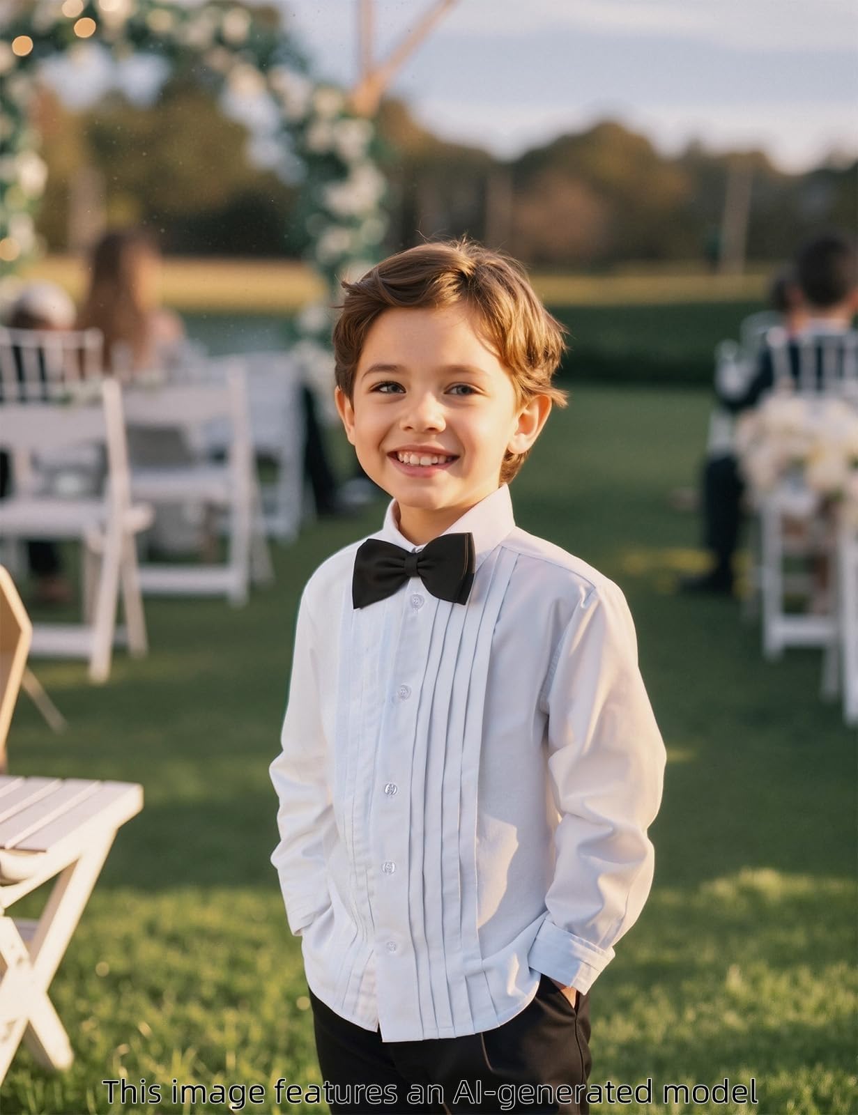 A&J DESIGN Camicia da smoking per bambini a pieghe con papillon per bambini di 2-7 anni camicia button down