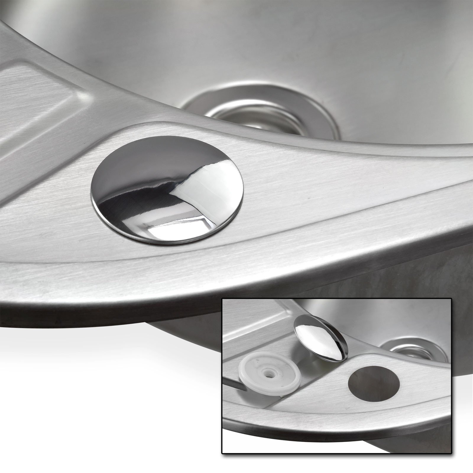 Stabilo-Sanitaer Einbauspüle aus hochwertigem Edelstahl, rundes Spülbecken mit kleiner Abtropffläche rechts, Küchenspüle in schönen und modernen Design