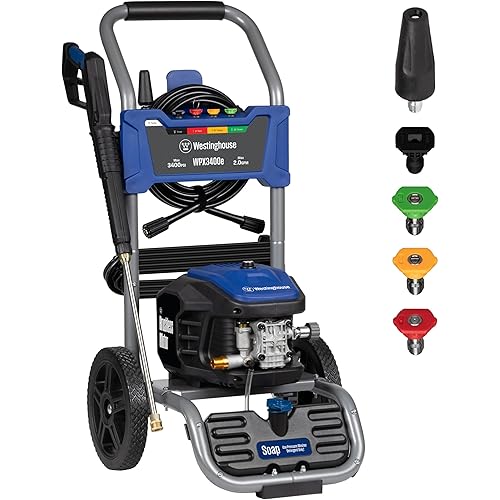 Westinghouse WPX3400e Electric Pressure Washer, 3400 Max PSI and 2.0 Max GPM, Brushless Motor, Onboard Soap Tank, Spray Gun and Wand, 5 Nozzle Set, for Cars/Fences/Driveways/Homes/Patios/Furniture