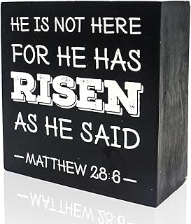 He Is Risen Easter Decorations For The Home, Religious Wooden Table Signs Block Christian Easter Decor, Farmhouse Easter Decor For Tiered Tray, Rustic Easter Gifts For Family Office Classroom