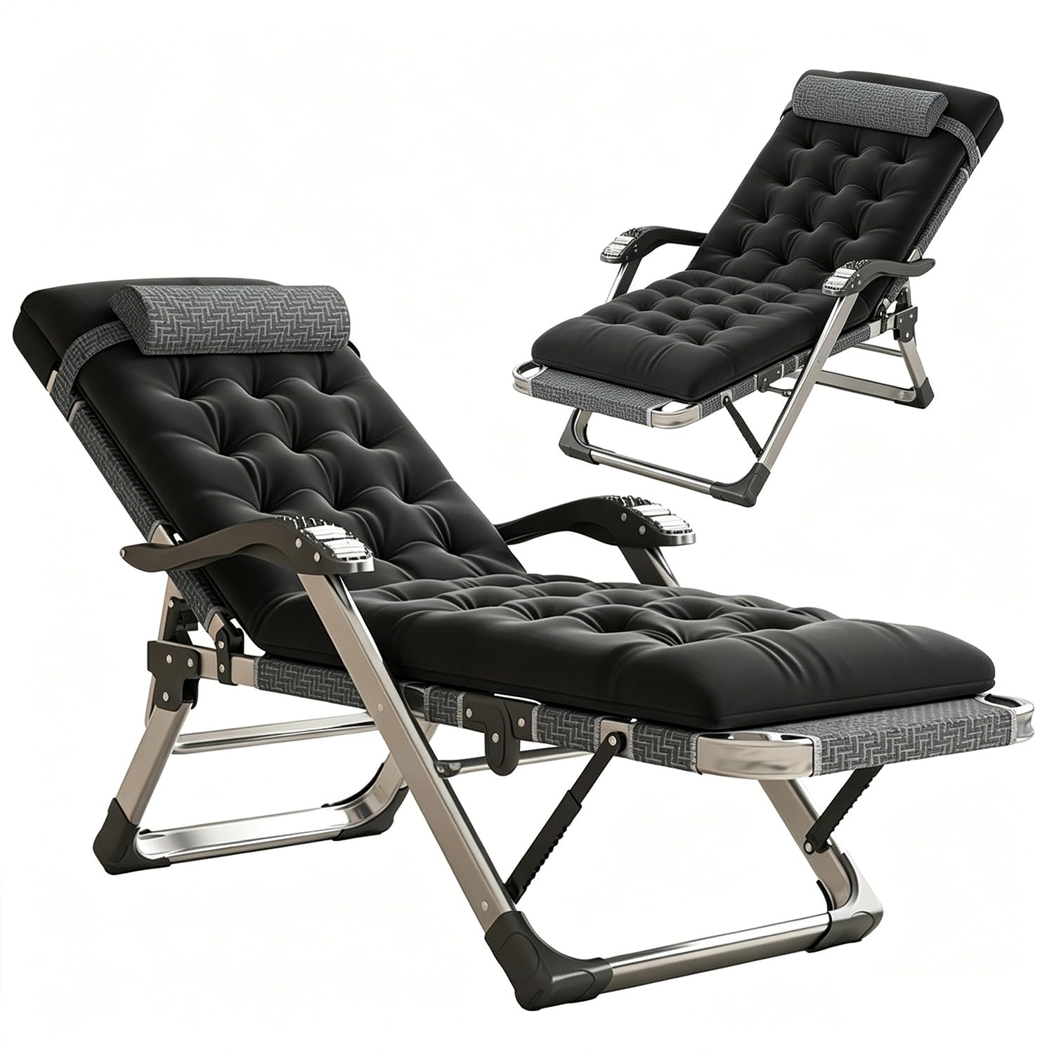Chaise longue pliante inclinable avec coussin d'assise pour éliminer la raideur des sièges de jardin