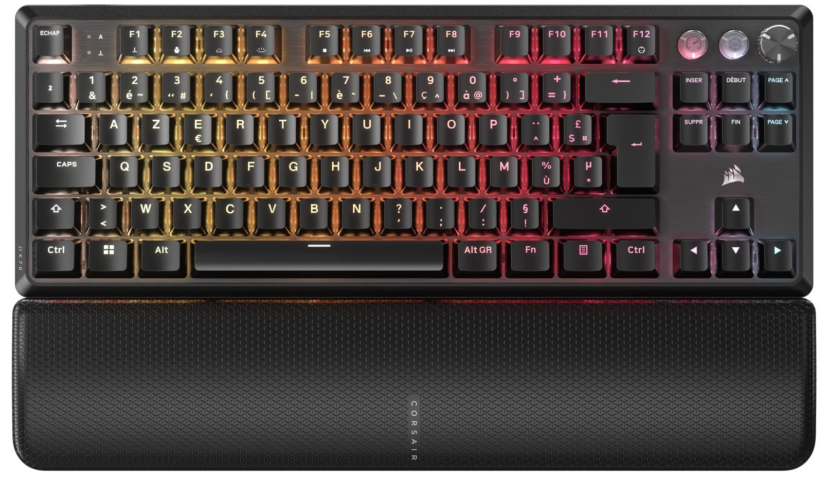 CORSAIR K70 PRO TKL RGB Clavier de Jeu Filaire Magnétique-​Mécanique – Interrupteurs Ajustables MGX Hyperdrive à Effet Hall Pré-​Lubrifiés, SOCD et Déclenchement Rapide Simultanés, 8000Hz, AZERTY – Noir