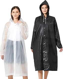2 Pack EVA Rain Coats, Waterproof Reusable Raincoats, Lightweight EVA Rain Poncho for Adults Rain Jacket Poncho with Hood for Men Women