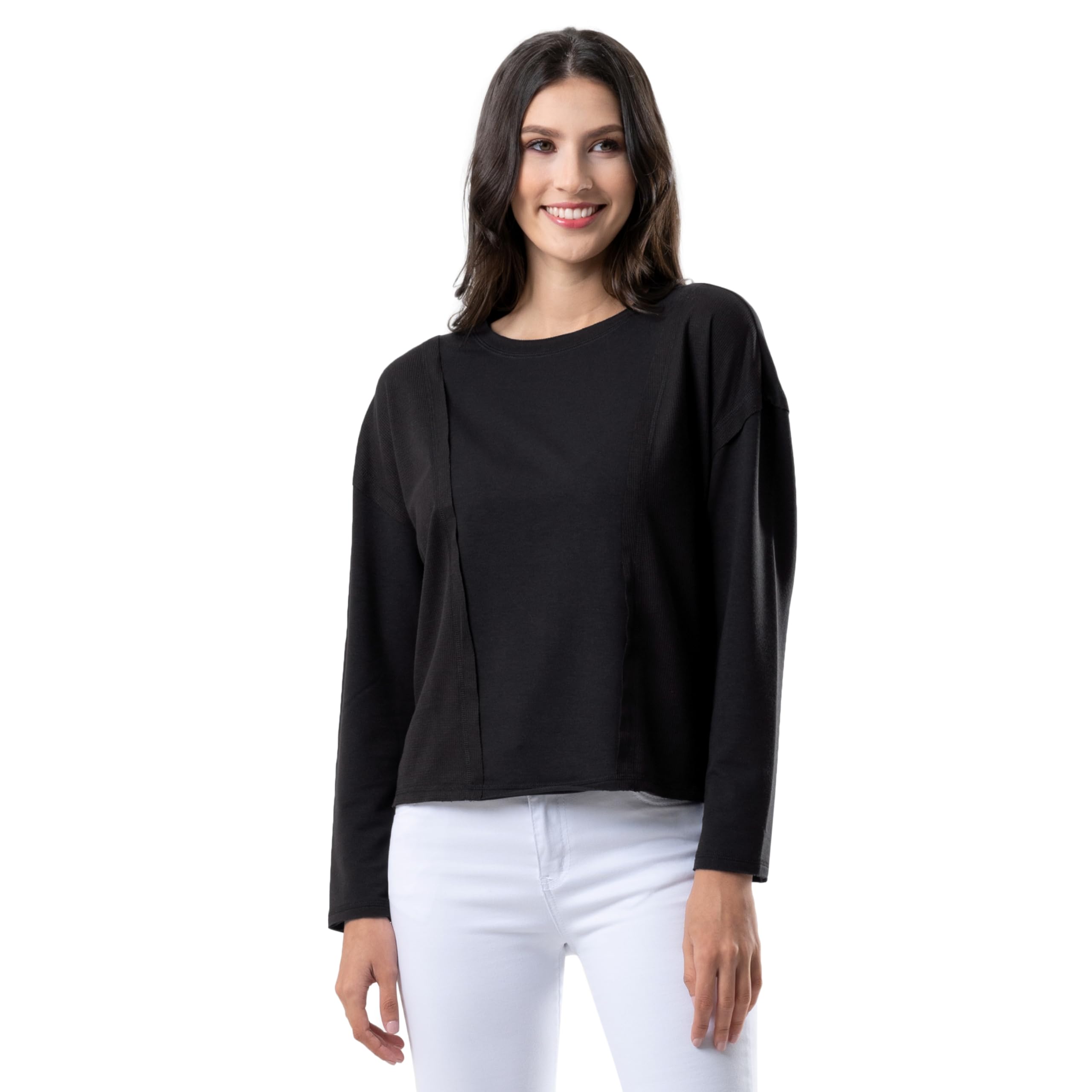 Lee Women's Crew Neck Cropped Waffle Knit Pullover Top