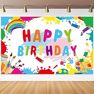 Art Paint Birthday Decorations Party Backdrop Happy Birthday Banner Artist Party Decorations for Mess Art Graffiti Wall Brush Event Party Favors Supplies Photo Booth Props 70.8 x 43.3 Inch