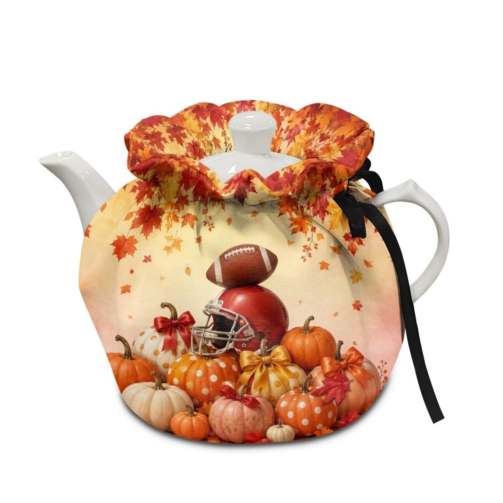 Fall Pumpkin Tea Cozy for Teapot Football Tea Cosy with Insulated Pad Heat Resistance Kettle Covers Coffee Pot Dust Covers for Party Fall Home Decor