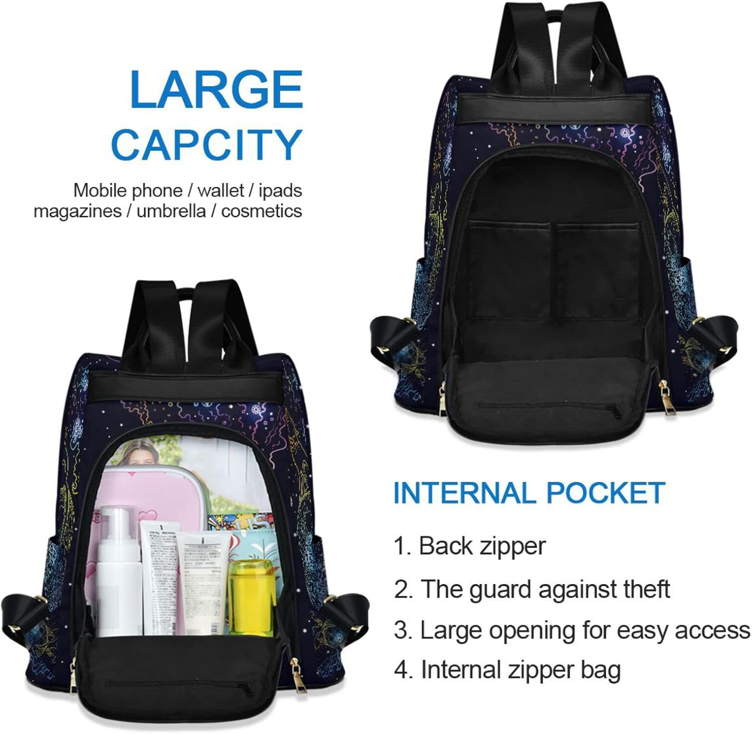 Women Fashion Backpack Purse Wolf Moon Galaxy College Backpack Anti Theft Rucksack Travel Shoulder Bag Bookbag Men