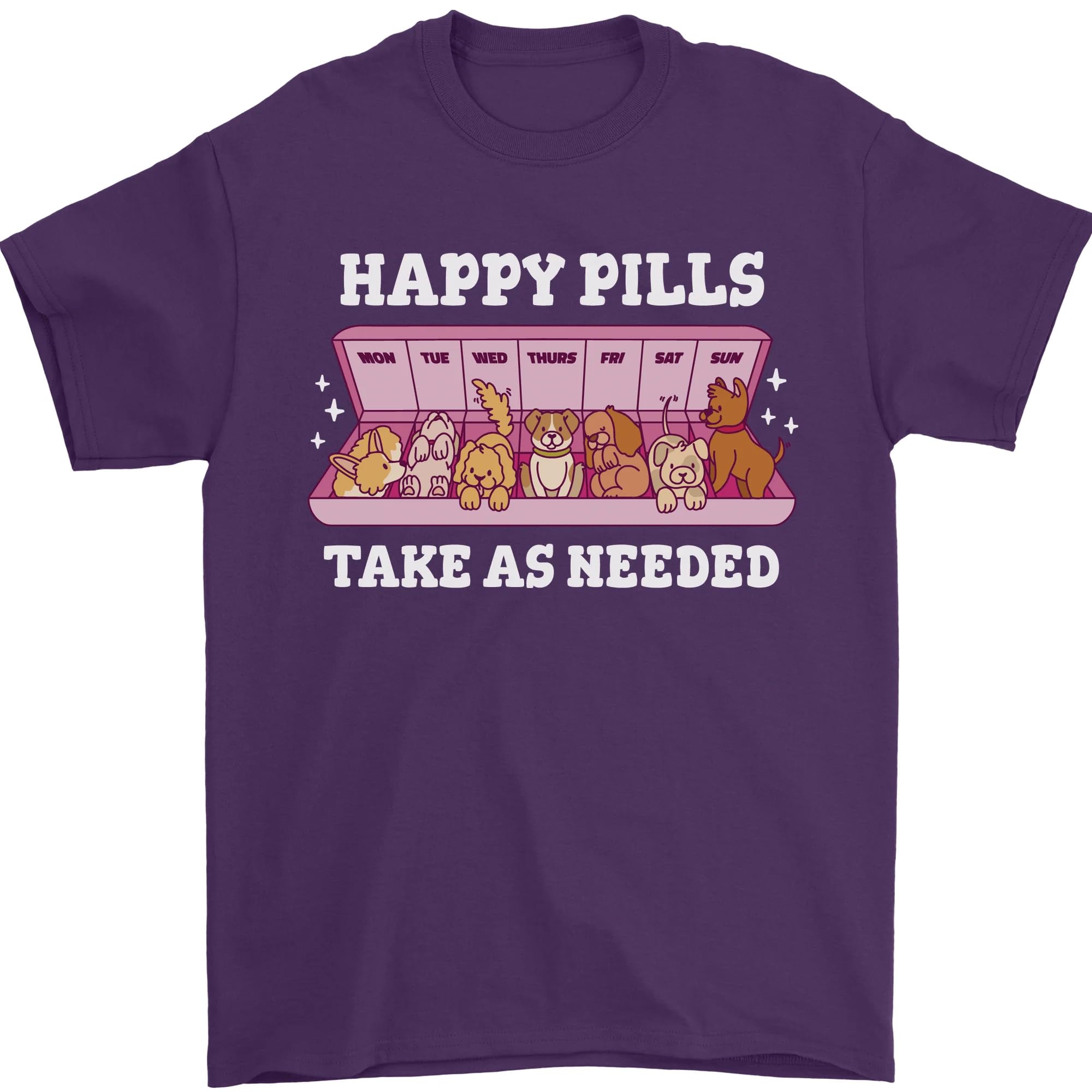 Happy Pills Antidepressants Dogs Mens T-Shirt 100% Cotton Purple S
