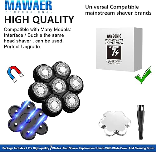 Miniatura 5 de Interfaz magnética universal, 7 cuchillas, cabezales de repuesto para afeitadora de cabeza, cabezales de repuesto universales húmedos y secos (7