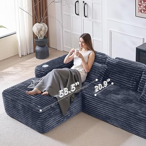 Miniatura 8 de Sofá modular Cloud con diván en forma de L, moderno sofá modular con asiento profundo, portavasos integrado y bolsillo de almacenamiento para sala