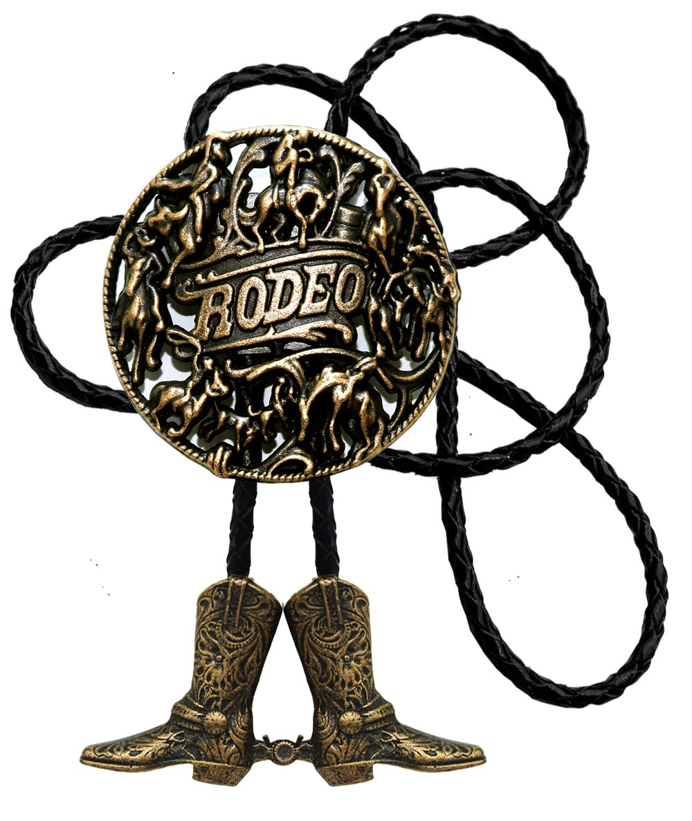 MoranseBolo Tie with Western Cowboy Hat Saddle And Knight Boots Style Genuine and Cowhide Rope