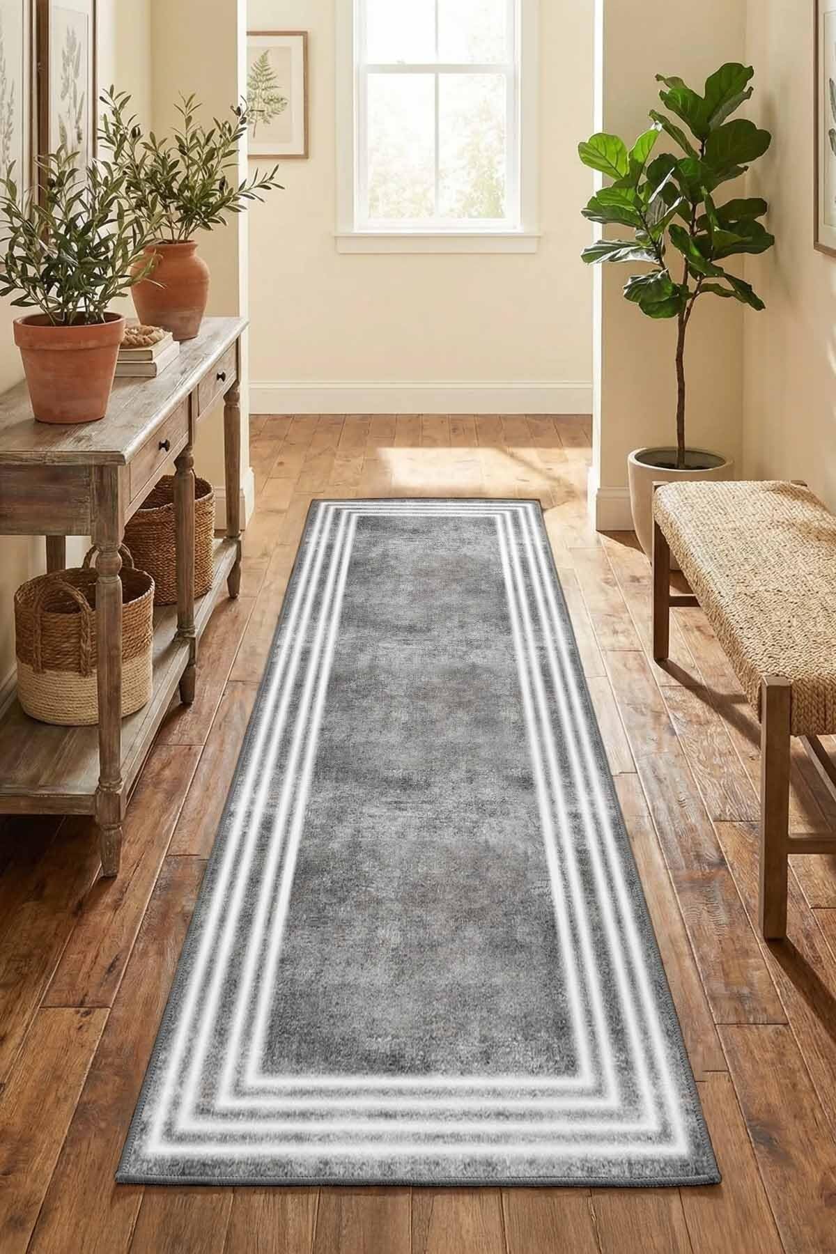 Monnhein Beyaz Yolluk Tarbe - Yıkanabilir, Kaymaz Taban, Dijital Baskılı, Leke Tutmaz, İnce Hav, Modern Koridor, Mutfak, Antre ve Salon için Dekoratif Yolluk