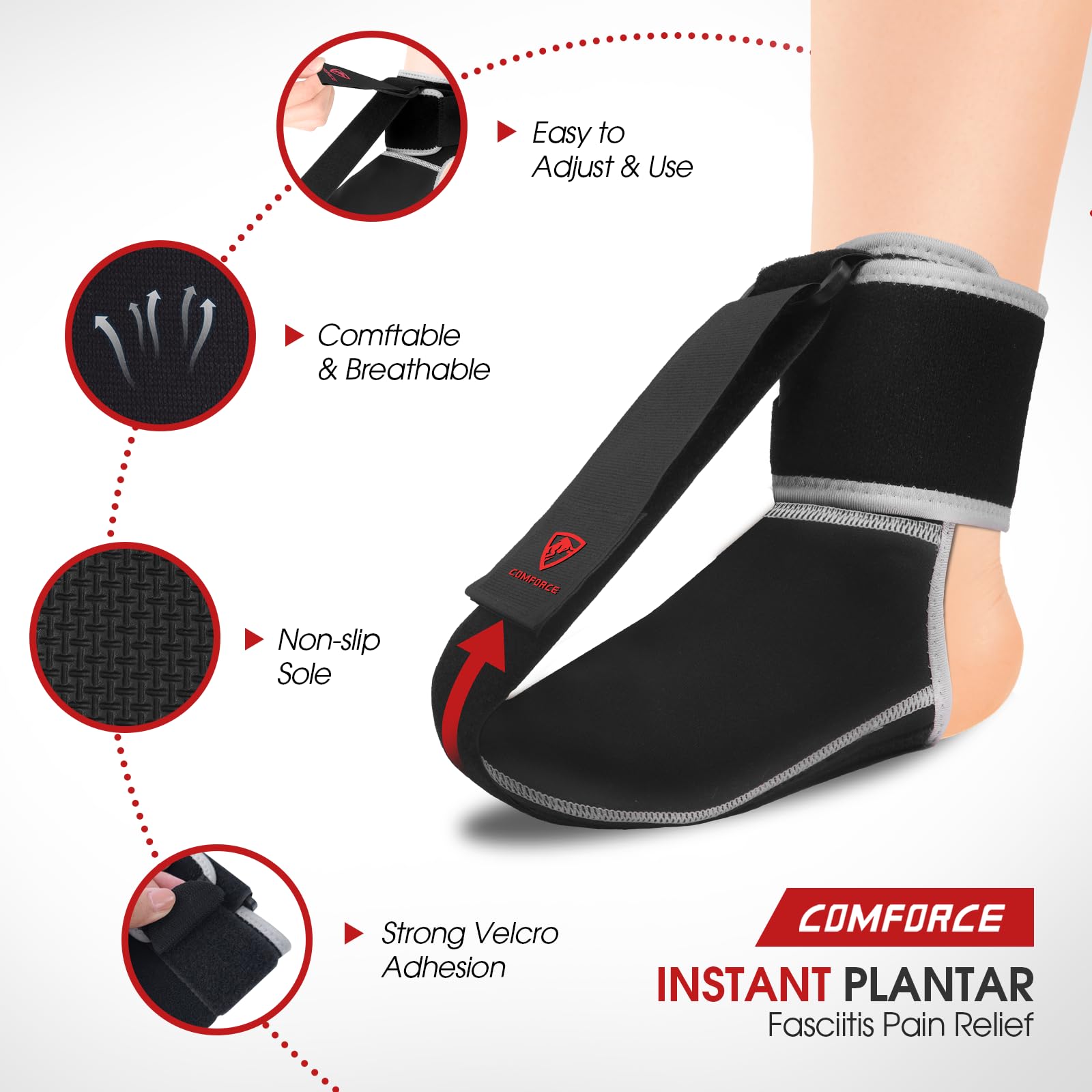 Calcetines de férula nocturna para fascitis plantar, soporte ajustable para fascitis plantar para caída del pie, tendinitis de Aquiles, espolón en el talón, alivio del dolor, color negro