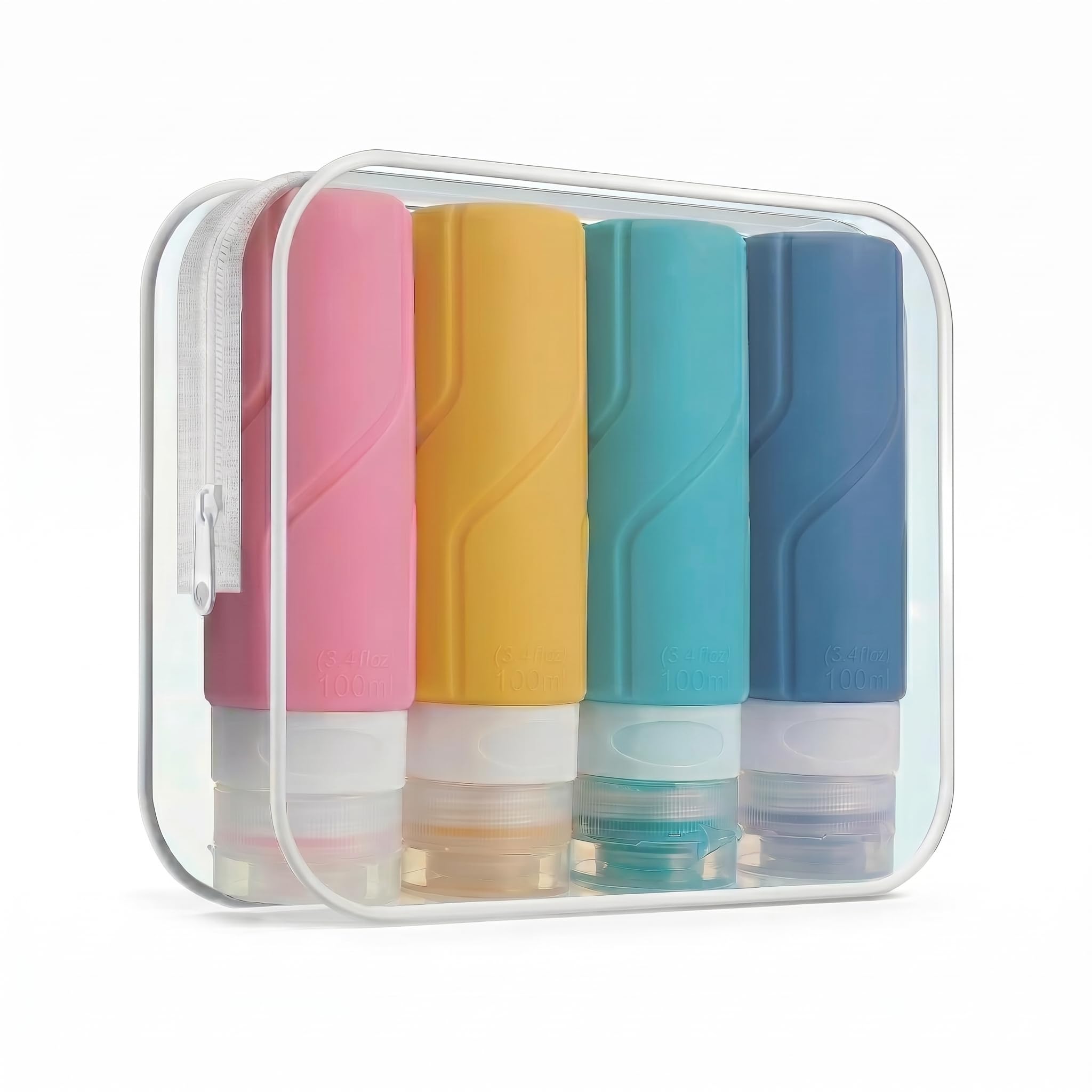 Bottiglie da viaggio ricaricabili 90 ml, in silicone flessibile, senza perdite, senza BPA, pressabili, apertura larga, ideali per viaggi, campeggio, spiaggia, aereo - Per gel e