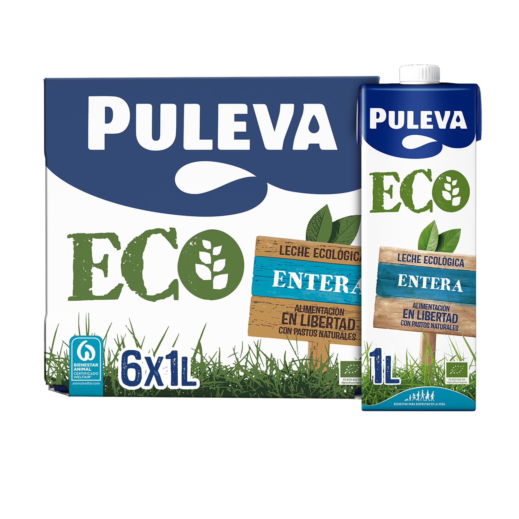 Puleva ECO - Leche Ecológica Entera BIO - Bienestar Animal - Brik UHT Pack 6 x 1L