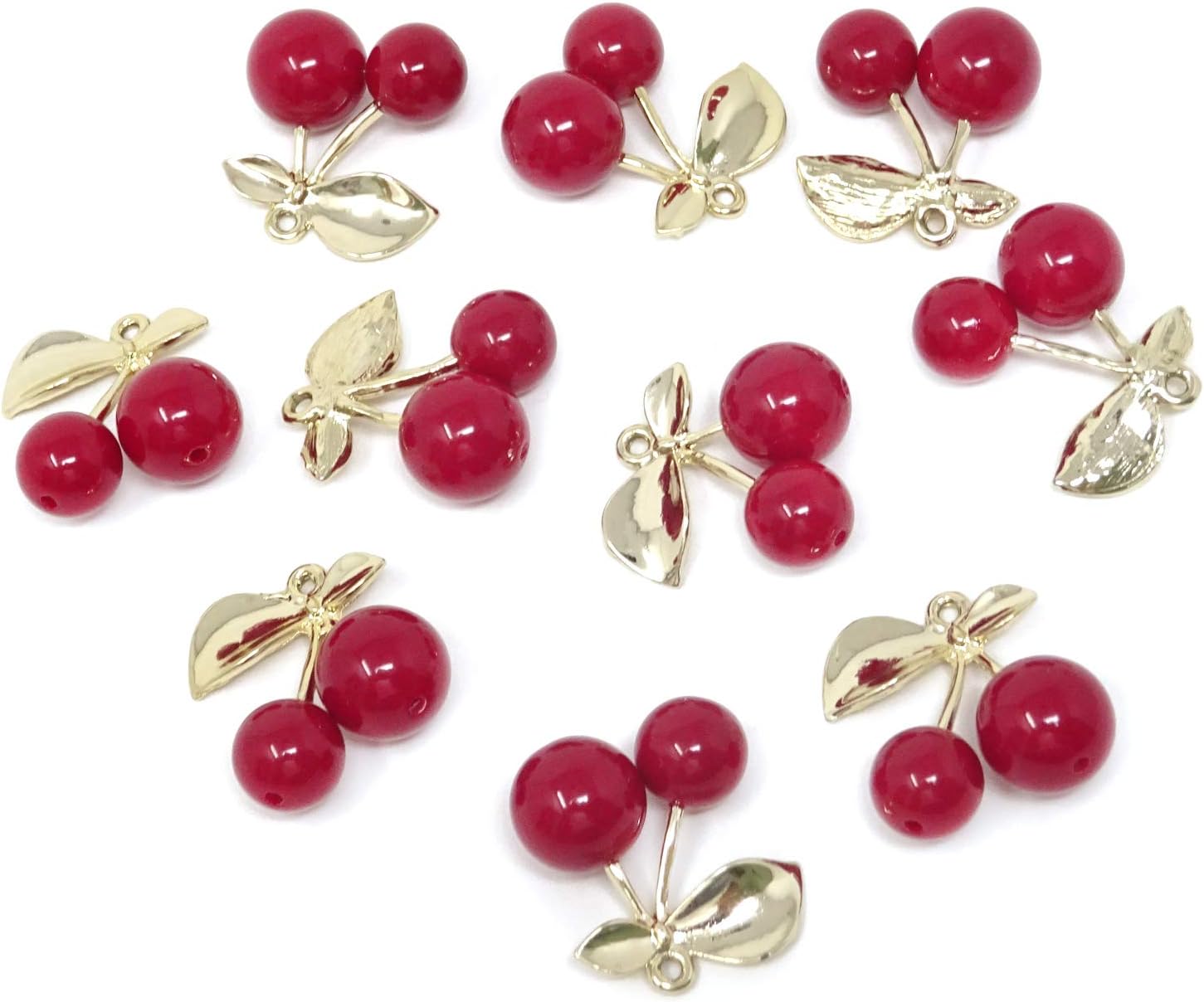 Honbay 10PCS Cute Fruit Pendants Wine Red Big Cherry Charms Pendant Alloy Resin Pendant for Necklaces Earrings Keychains Zipper Pulls Jewelry Making and DIY Crafts