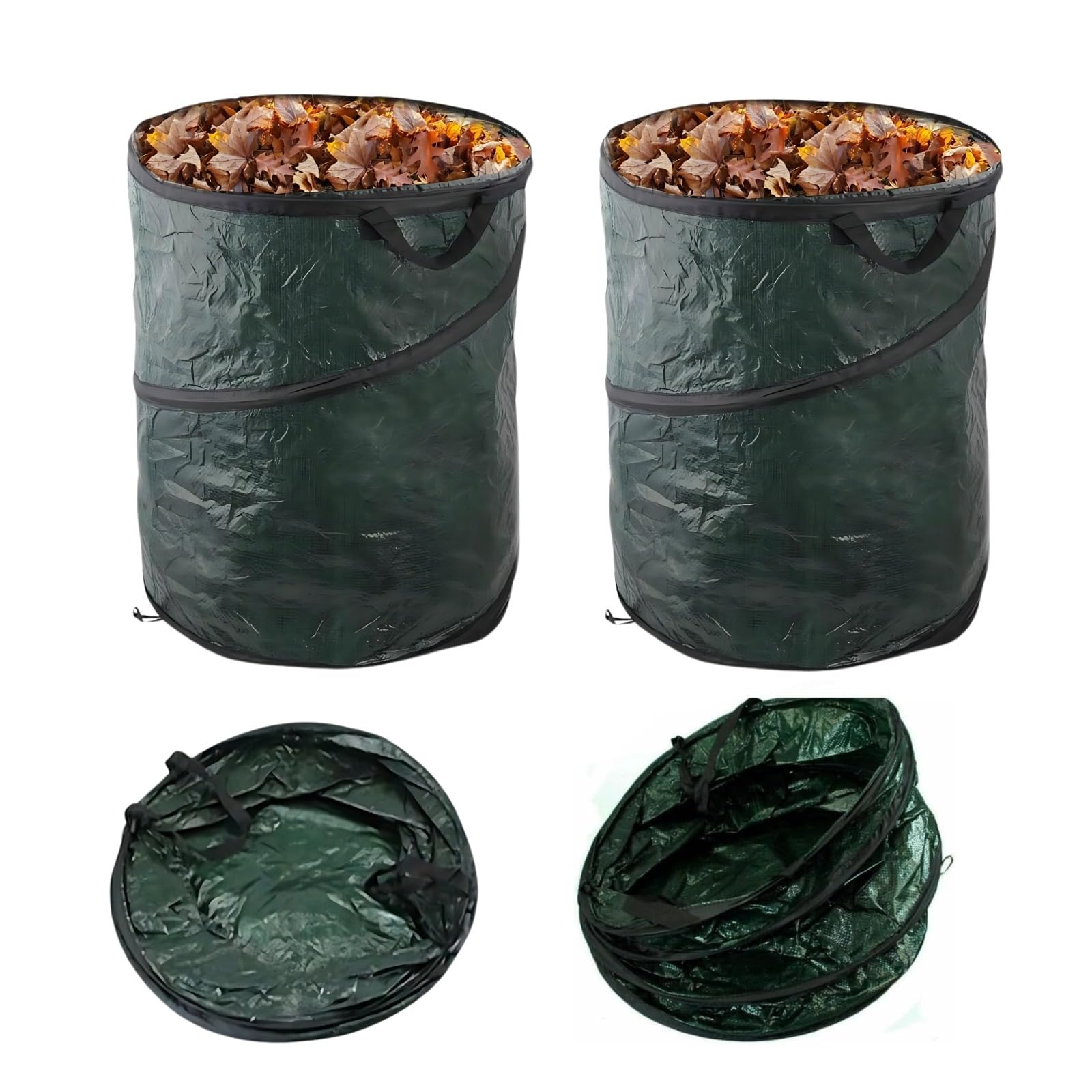 Adeptna Green Large 120L Heavy Duty Pop-Up Garden Waste Bag With Handles - Reusable & Strong Refuse/Rubbish Sack For Garden Clean Up (Pack Of 2)