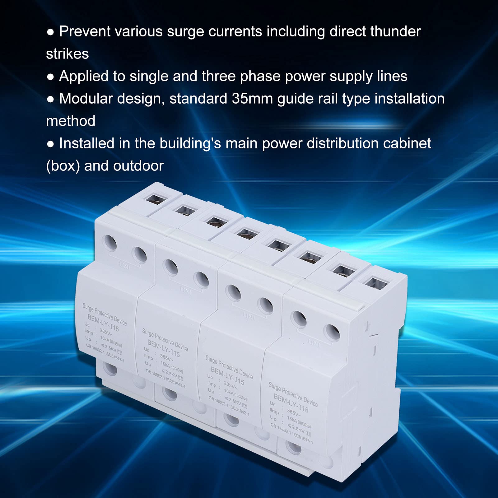 Generic Dispositif de Protection Contre Les Surtensions 15KA, Parafoudre Haute Performance pour Usage Résidentiel, 220V/385V, Matériau en Nylon Ignifuge