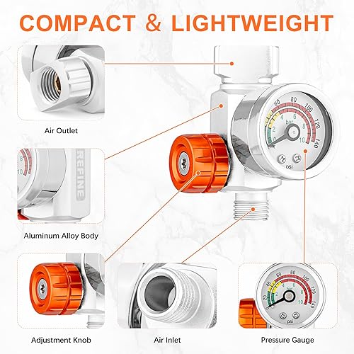 Miniatura 2 de REFINE Kit regulador de pistola pulverizadora, regulador de presión de aire con manómetro para pistolas de pintura neumáticas, válvula de control de