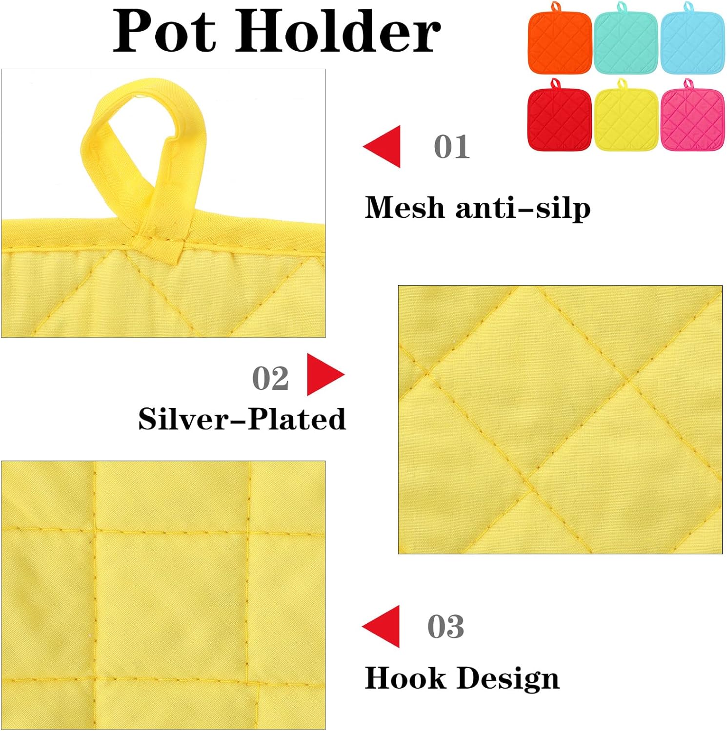 24 Pcs Pot Holders and Cotton Hot Pads, Heat Resistant 7.08 X 7.08 Inch Multicolor Oven Mitts with Hanging Loops for Baking Cooking and Kitchen, Bulk Set