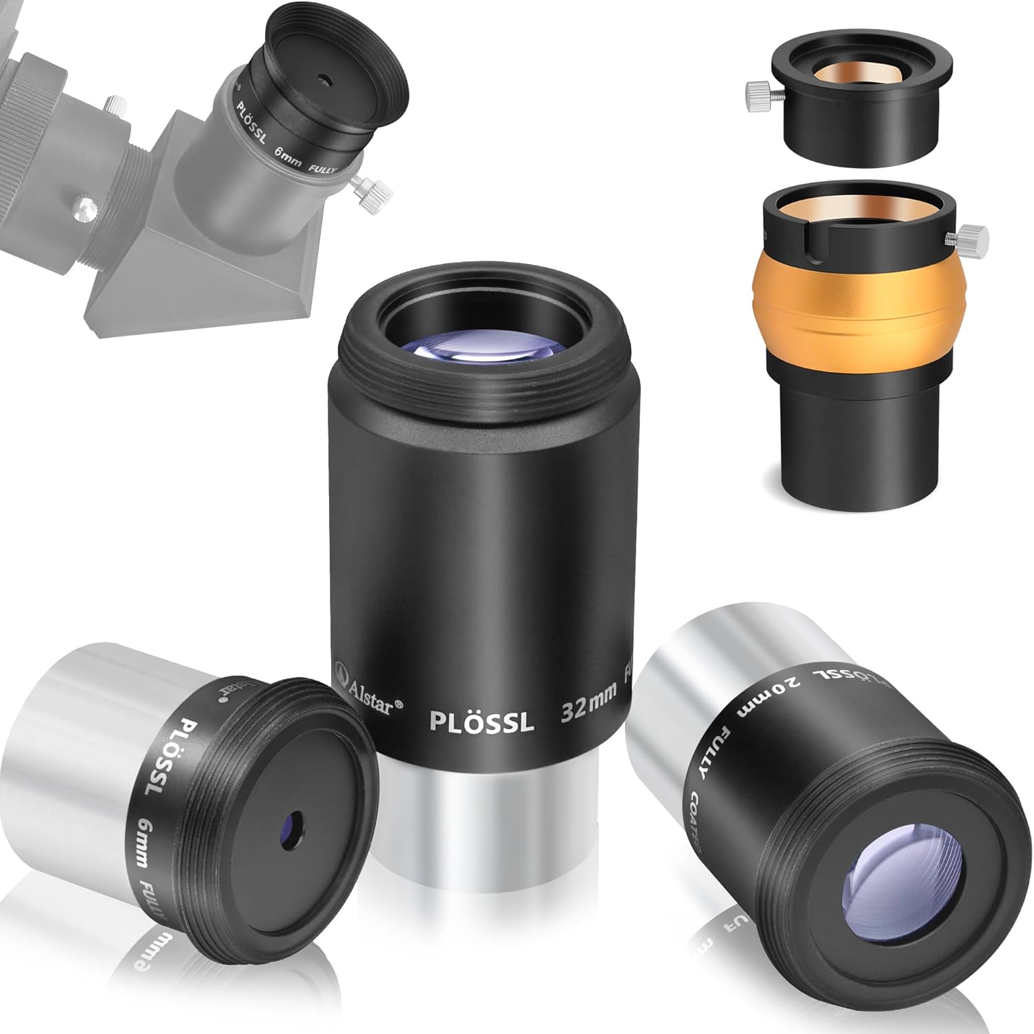 Alstar 2 inch 2.5X Barlow Lens - Bundle with - 1.25 Inch Plossl Telescope Eyepiece Set