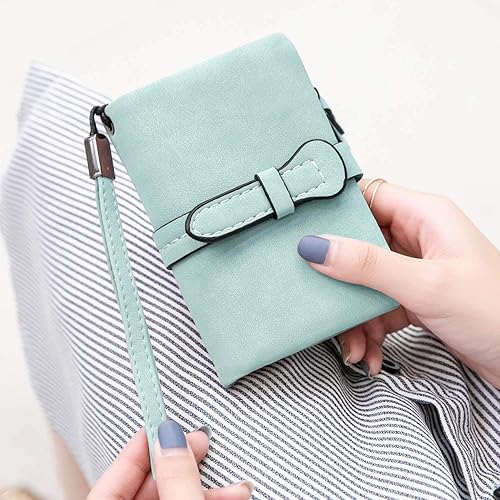 Vista 4 de AOXONEL Women's Small Bifold Leather wallet Rfid blocking Ladies Wristlet with Card holder id window Coin Purse