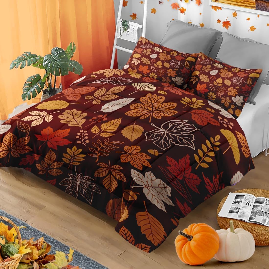 Pamnest Queen Fall Comforter Set, 3 Pieces Maple Bedding