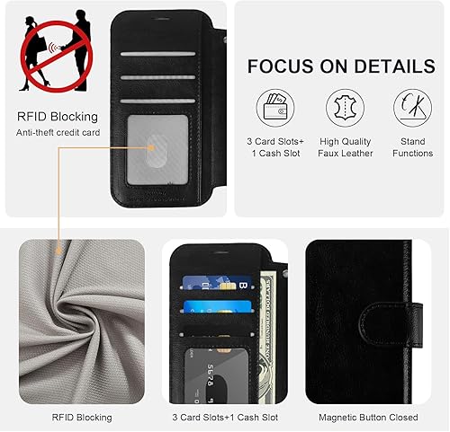 Miniatura 4 de VANAVAGY Funda tipo cartera compatible con iPhone 11 para mujeres y hombres, funda de piel con tapa RFID con soporte para muñecas, carga inalámbrica