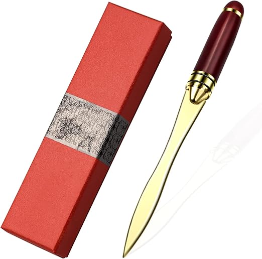 Letter Opener, Envelope Slitter Letter Openers Metal Letter Opening Knife for Envelope, Package, Paper Cut, Safe Gold 21x1.5CM
