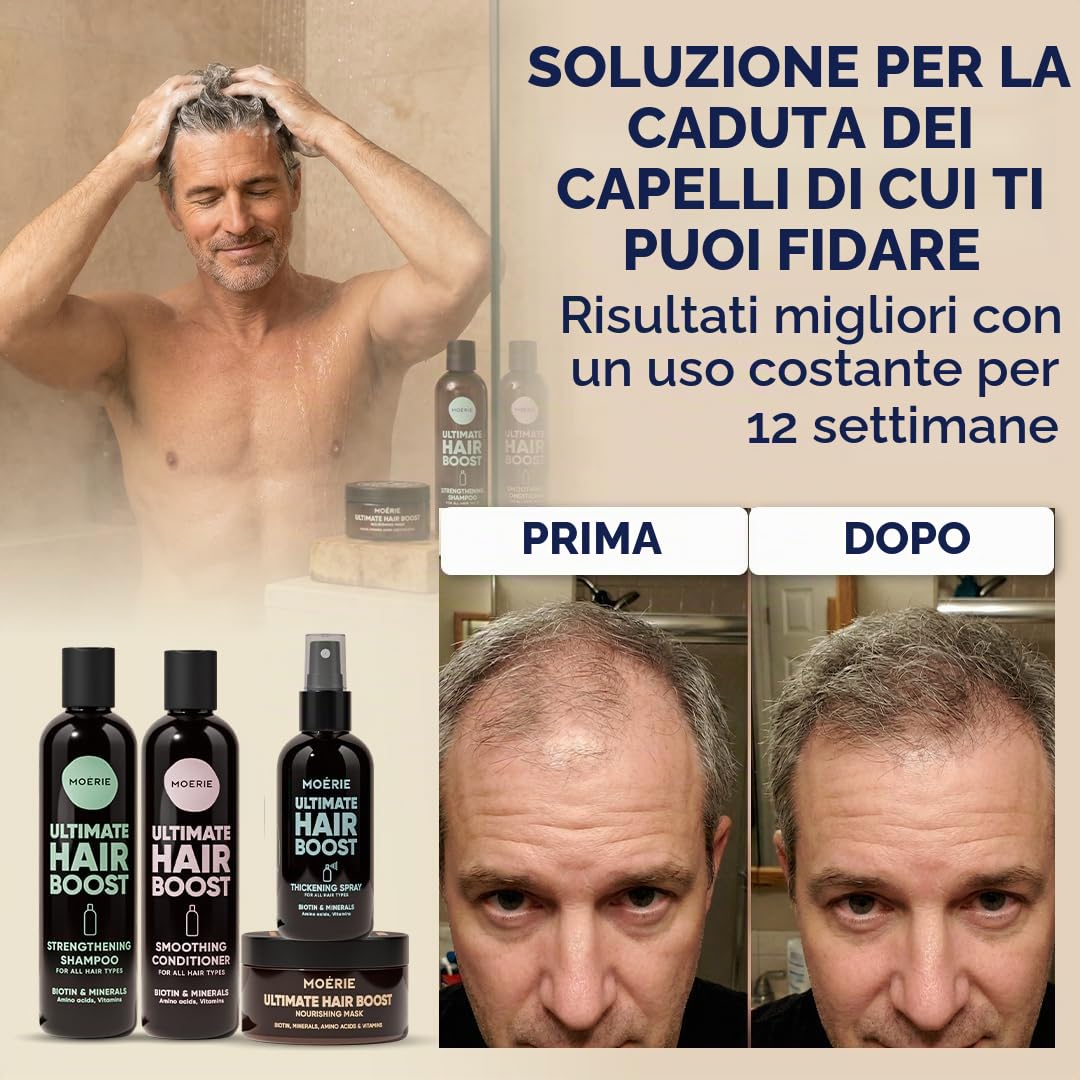 Set capelli Moérie shampoo e balsamo con maschera e spray, prodotti per crescita capelli premium, per capelli più lunghi e folti, prodotti volumizzanti capelli senza parabeni/silicone, 8 articoli