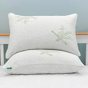 Queen Size Rayon Derived from Bamboo Pillow, Shredded Memory Foam Bed Pillows Sets for Side, Back, Stomach Sleepers, Washable Cover, Cooling and Adjustable, (Queen (Pack of 1)