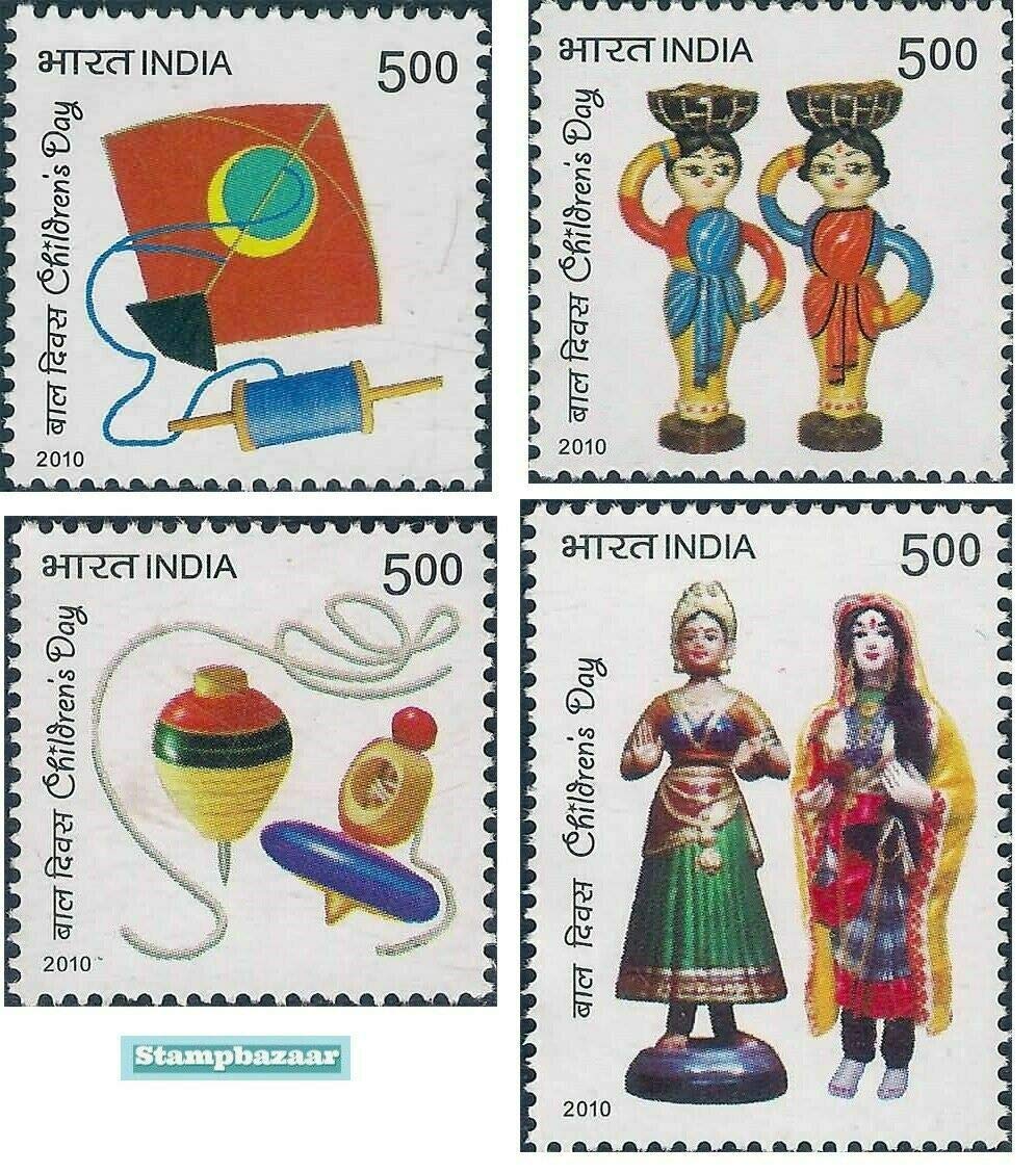 India 2010 Children's Day Traditional Toys Dolls Kite stamps 4v Stampbazar