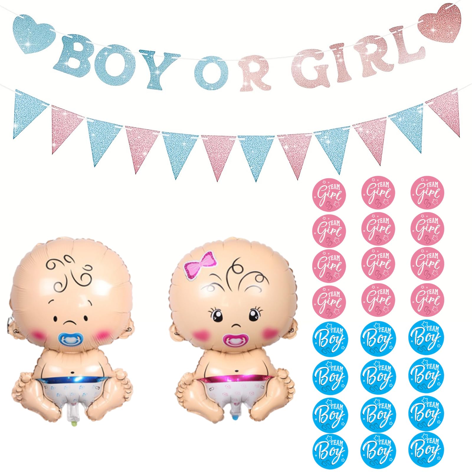 43PCS Baby Gender Reveal Decorations, Gender Reveal Banners Boy or Girl Banner, Balloons Party Stickers Combo Set Genders Announcement Supplies for Home Gathering Pregnancy Celebration Scene Layout
