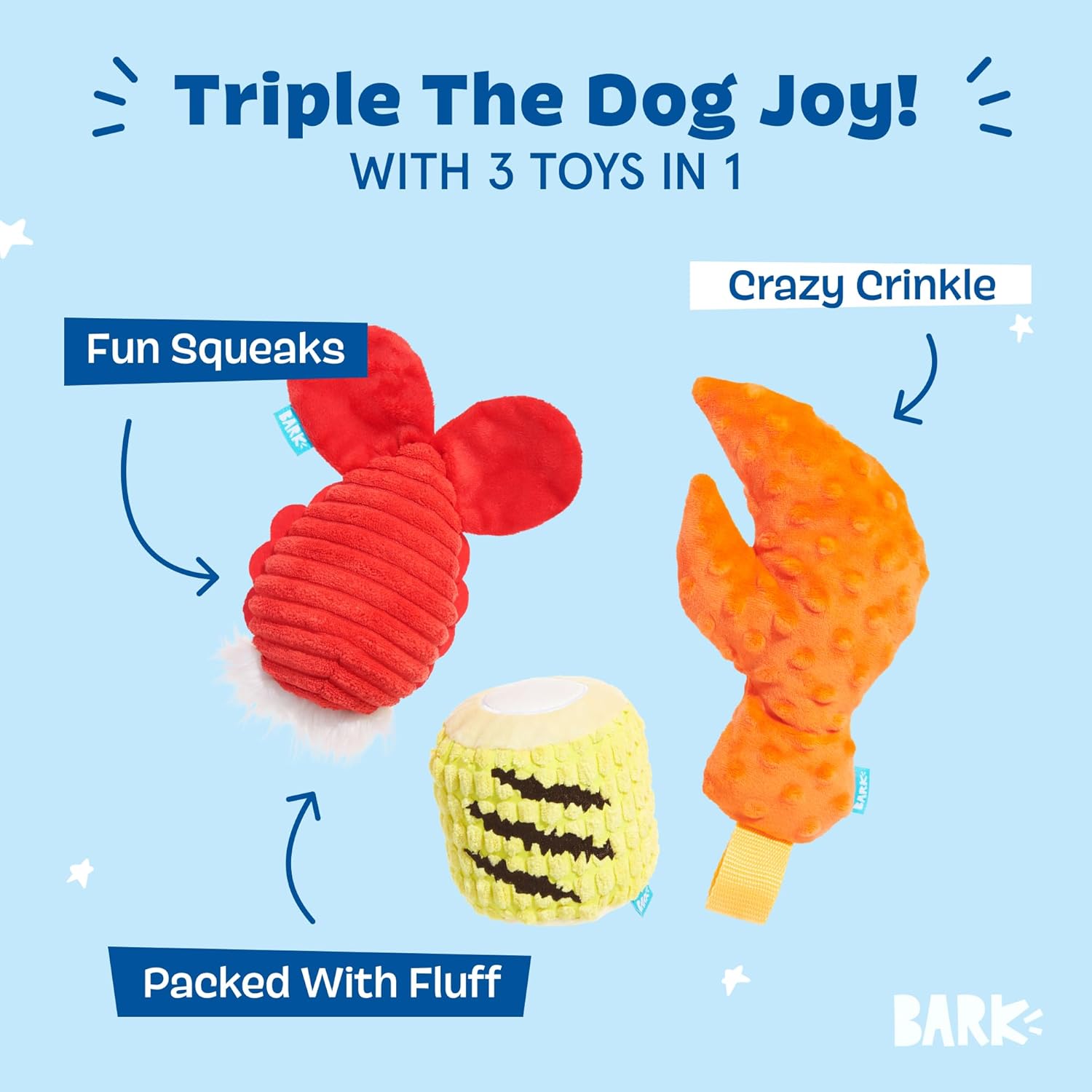 Barkbox The Maine Event Dog Toy Bundle – Squeaky Dog Toys – Plush Dog Toys – Puppy and Pet Toys for Medium to Large Dogs