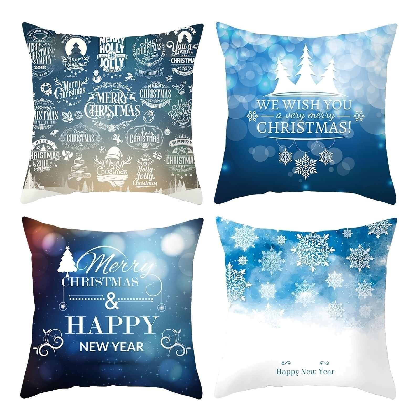 Housse de coussin arbre bleu et blanc pour decoration salon 50x50