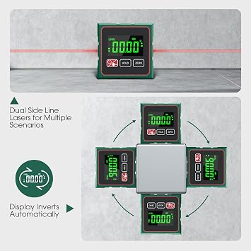 Digital Angle Finder Magnetic Digital Level with Laser Angle Gauge for Table Saw&Woodworking, LCD Display Level Box Measuring Tool, Electronic Laser Backlight Inclinometer for Construction, Machinery
